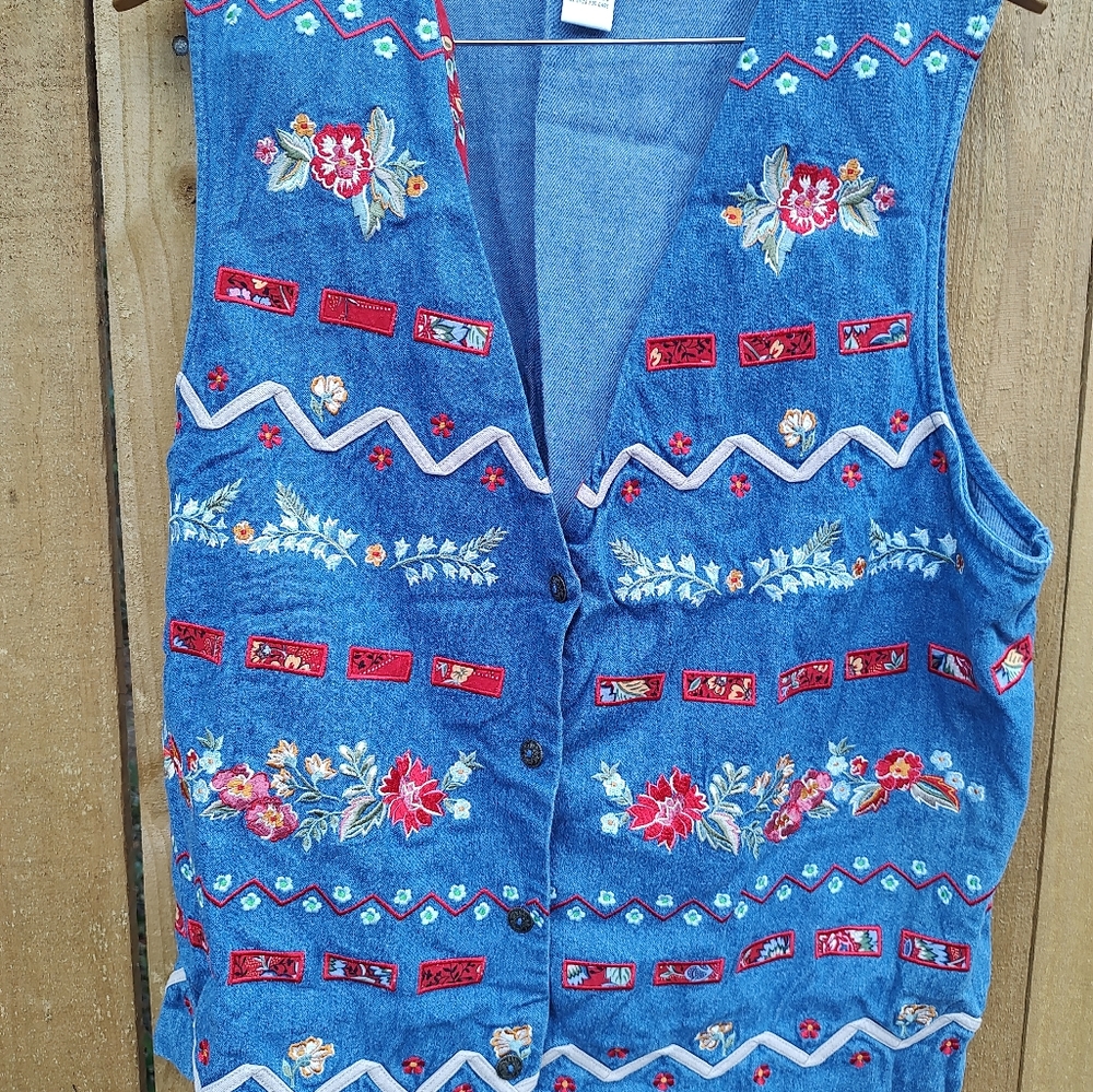 Ladies vintage 80s 90s Y2K teacher librarian grandma chambray denim vest size 2X